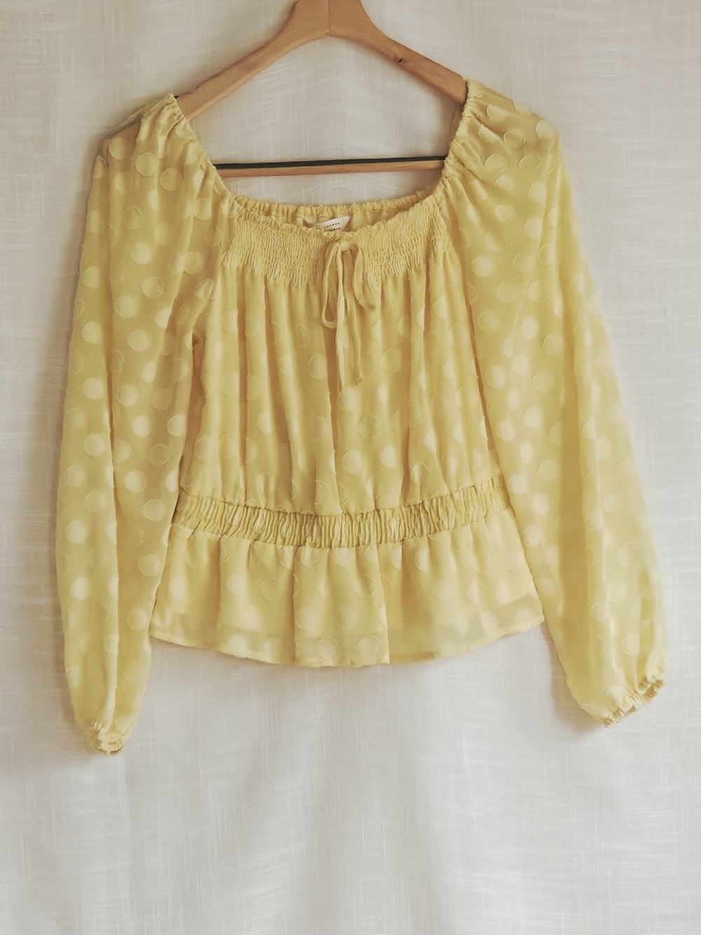 LC Lauren Conrad Yellow Clip Dot Smocked Peplum Top - Size XS - Picture 3 of 12
